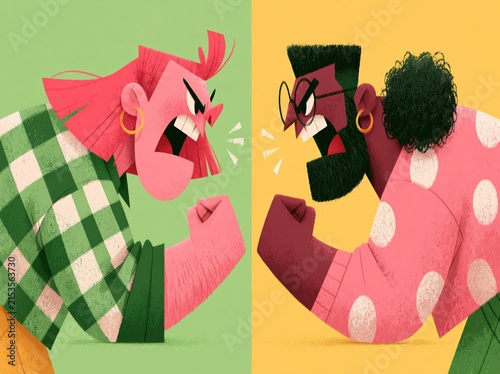 Heated argument between two people, stylized illustration