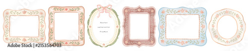 Watercolor floral frame collection with decorative border, delicate flowers, leaves and bow accents for invitation, greeting card, wedding stationery and nursery design