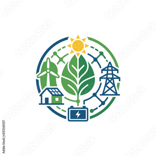 A circular icon representing sustainable green energy power sources