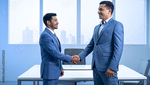 Business Partnership Discussion with Professional Corporate Meeting and Strategic Collaboration on Light Blue Background