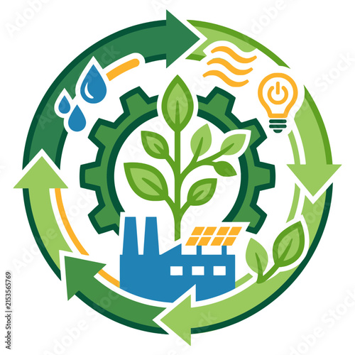 A circular icon representing sustainable industrial energy and green growth