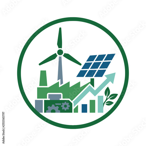 A circular icon representing sustainable industrial energy growth