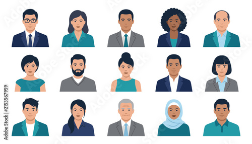 Diverse Business People Avatar Set Vector, Multicultural Professional Employee Profile Icons, Inclusive Corporate Team Illustration