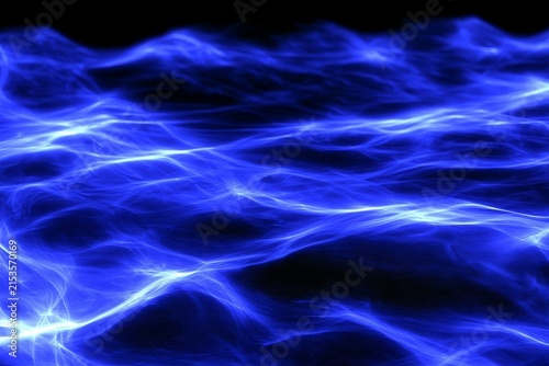 Technology, Abstract,3D render of futuristic black brushed metal panel with neon blue glowing light, smoke and dramatic lighting. High-tech gaming concept and technology background.