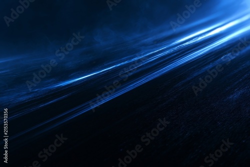 Technology, Abstract,3D render of futuristic black brushed metal panel with neon blue glowing light, smoke and dramatic lighting. High-tech gaming concept and technology background.