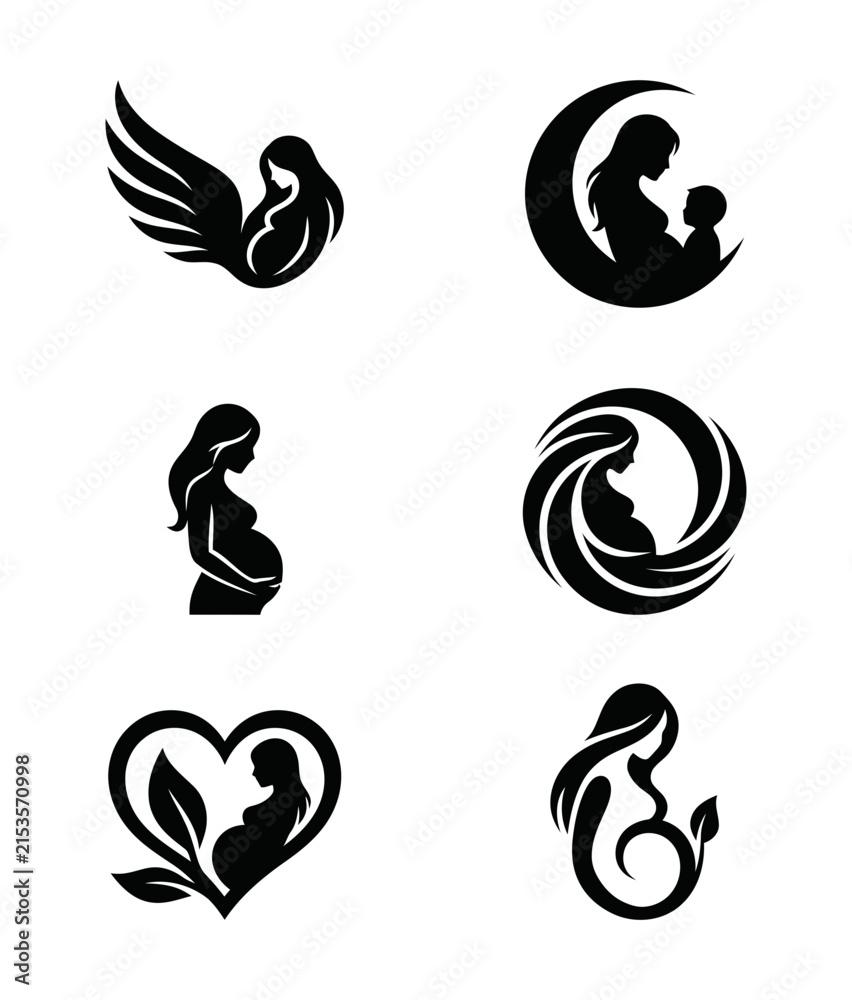 Obraz premium Pregnant Woman and Motherhood Logo Vector Icons Collection