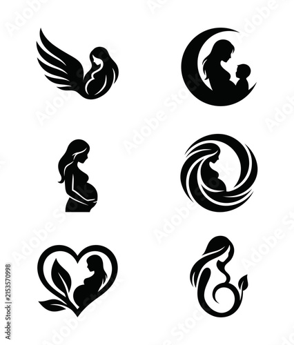 Pregnant Woman and Motherhood Logo Vector Icons Collection