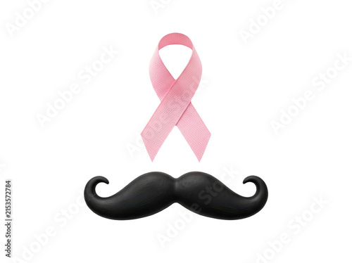 Pink ribbon and black mustache isolated on transparent background