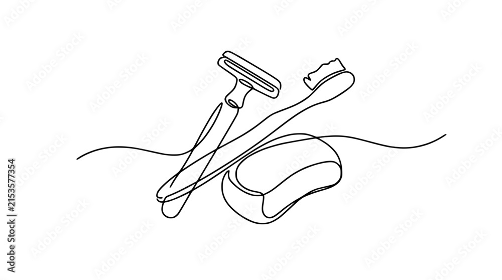 Obraz premium Minimalist Line Art: Razor, Toothbrush, Soap - Bathroom Essentials