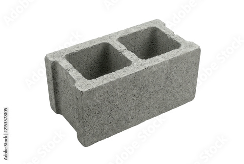 Standard hollow cinder block at an isometric angle.