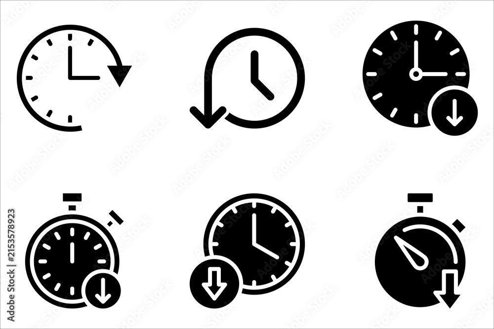 Fototapeta premium less time icon set, Simple outline style on white background