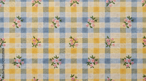 Vintage Floral Gingham Plaid Fabric Pattern Texture