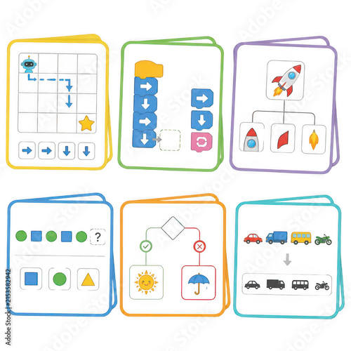 Educational STEM Coding Flashcards Set for Kids Logic and Algorithm Learning