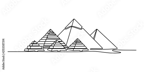Cuadro en lienzo Continuous single line drawing of egyptian pyramids in a desert landscape sketch