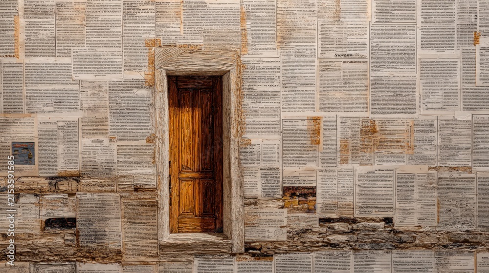 Fototapeta premium Doorway surrounded by old paper pages