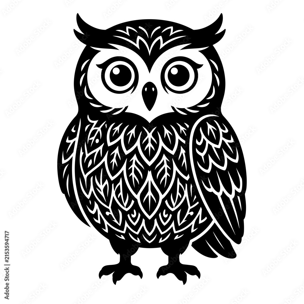 Obraz premium Cute Owl Coloring Page Black and White Line Art Illustration for Bird Design