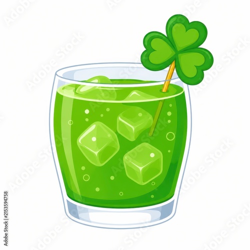 St Patricks Day green cocktail isolated on white background