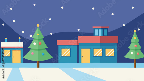 Christmas Town Street Winter Holiday Landscape 