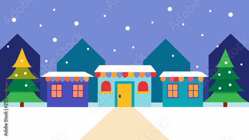 Christmas Town Street Winter Holiday Landscape 