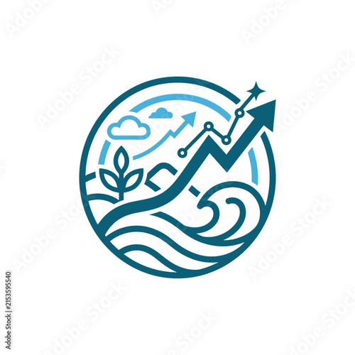 A circular icon showing growth trends and natural elements together