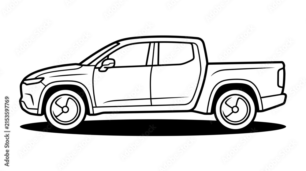Fototapeta premium Minimalist side profile of electric pickup truck outline.