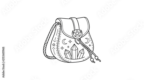 Mystical crystal pouch with pentagram design.