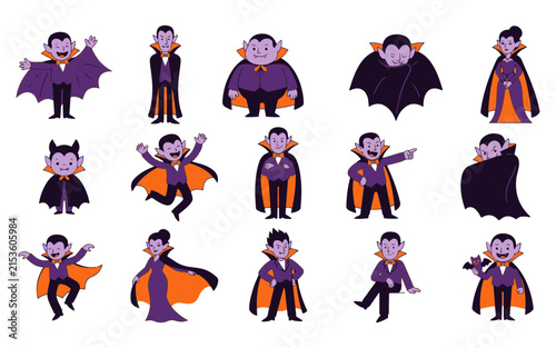 A delightful collection of cartoon vampires celebrating the spooky season of halloween with playful poses