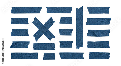 Cuadro en lienzo Set of blue masking tape pieces isolated on transparent background, various stri