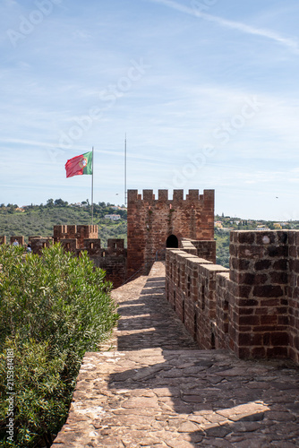 View of the castle walls in the ancient town of Silves in the Algarve, Portugal