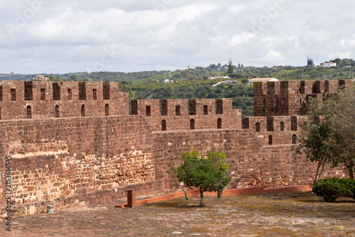 View of the castle walls in the ancient town of Silves in the Algarve, Portugal