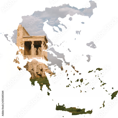 Foto Greece Map Silhouette with Ancient Acropolis Caryatids