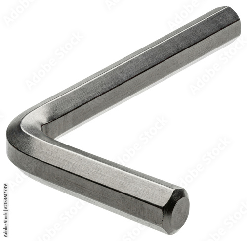 Metal hex key allen wrench hand tool for assembly over transparent background