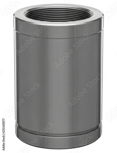 Threaded stainless steel pipe coupling cut out on transparent background