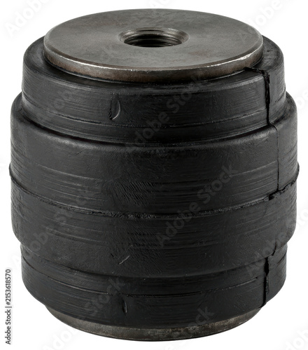 Black industrial rubber suspension bushing isolated with transparent background