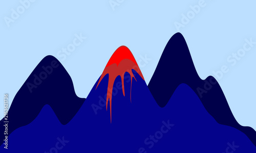 Imaginative volcano background set featuring a mountain silhouette, vector.