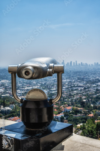A tower viewer in Griffith Observatory, overlooking Los Angeles