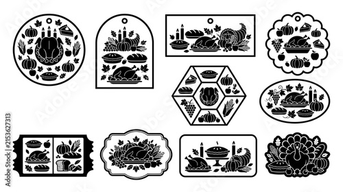 A collection of various decorative vintage style frames and labels featuring intricate floral and ornamental patterns presented as an isolated object isolated on transparent background