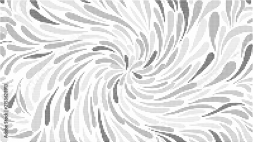 Obraz na plátně Abstract halftone swirl pattern with radial dot dispersion