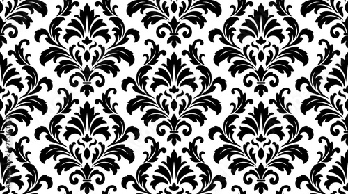 Foto Vintage damask seamless pattern, black and white floral wallpaper vector, elegan