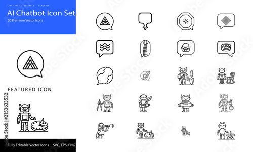 AI chatbot robot icon set for website or app design