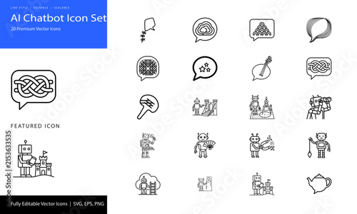 AI chatbot icons set for website or app design