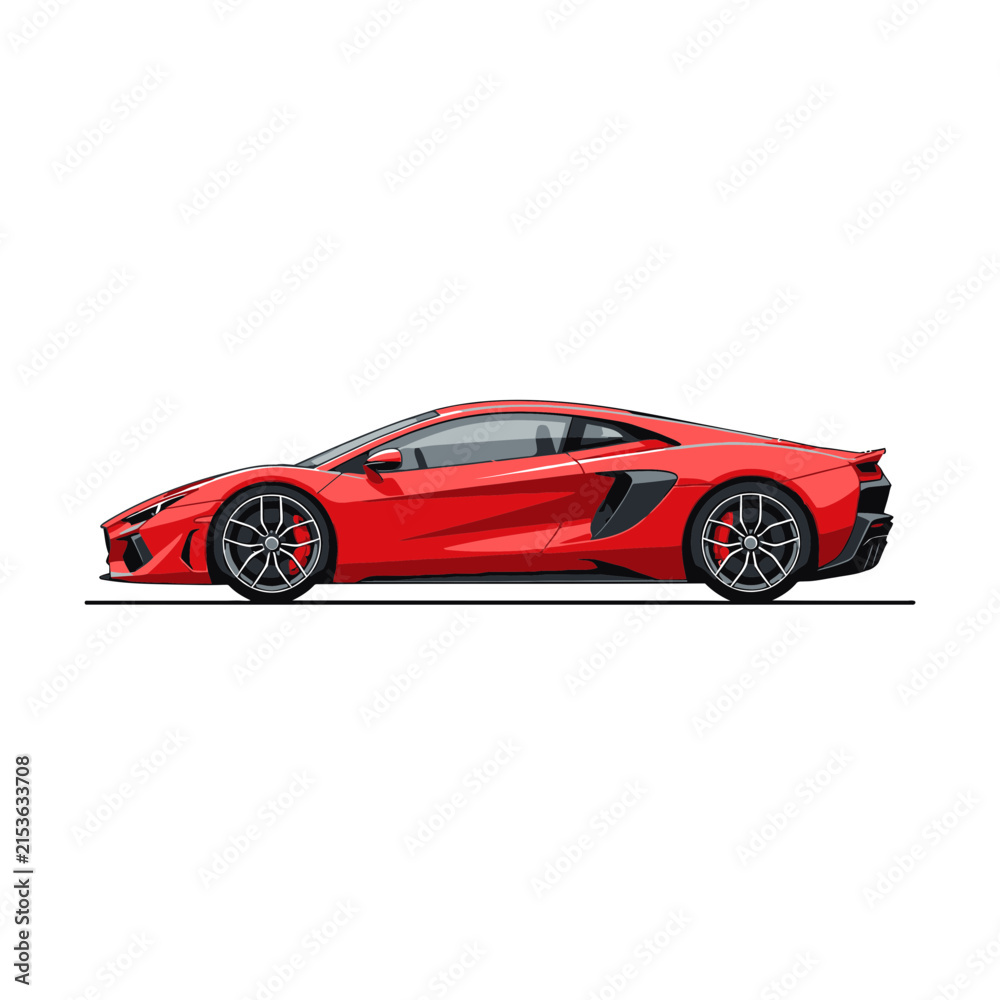 Naklejka premium Sleek Red Supercar Vector Illustration Side Profile