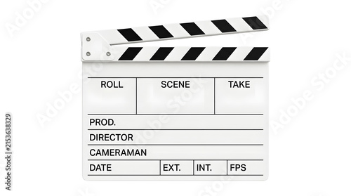 A movie clapperboard for the concept of film production and cinema.