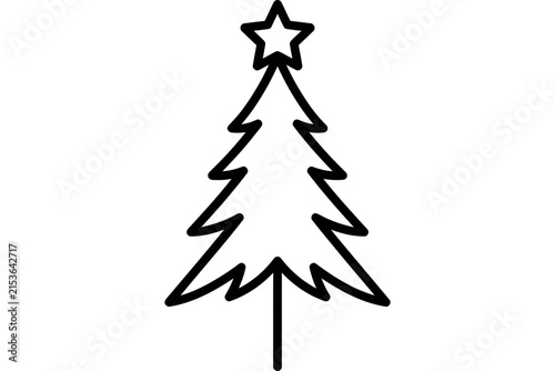 Simple line art illustration of a Christmas tree with a star.