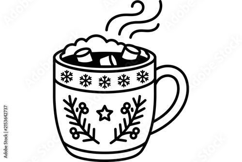 Simple line art illustration of a hot cocoa mug with marshmallows.