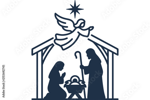 Simple Minimalist Christmas Nativity Scene Silhouette Icon.