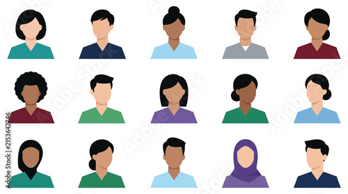 Set of diverse professional people avatars representing different genders and ethnicities for business or social media profiles