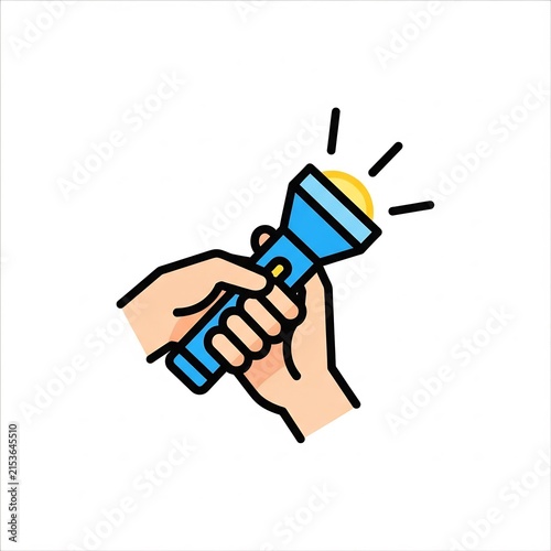 Hand holding a blue flashlight for searching