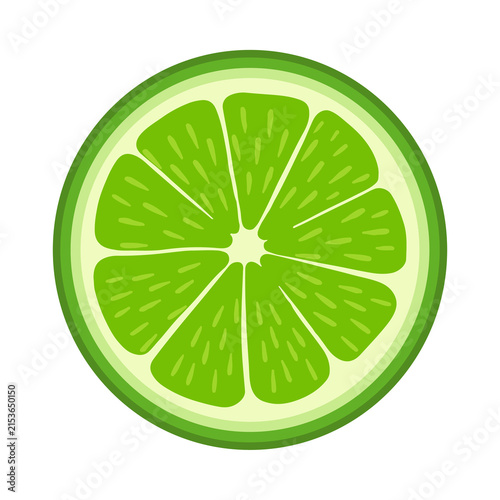 Bild auf Leinwand Vibrant lime fruit slice illustration isolated on white background displaying bright green citrus texture for summer drink recipes healthy cooking concepts and refreshing organic food design assets