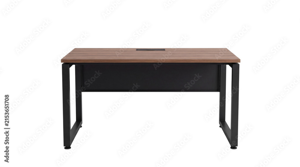 Fototapeta premium Modern wooden desk with black metal frame on white isolated on png transparent background
